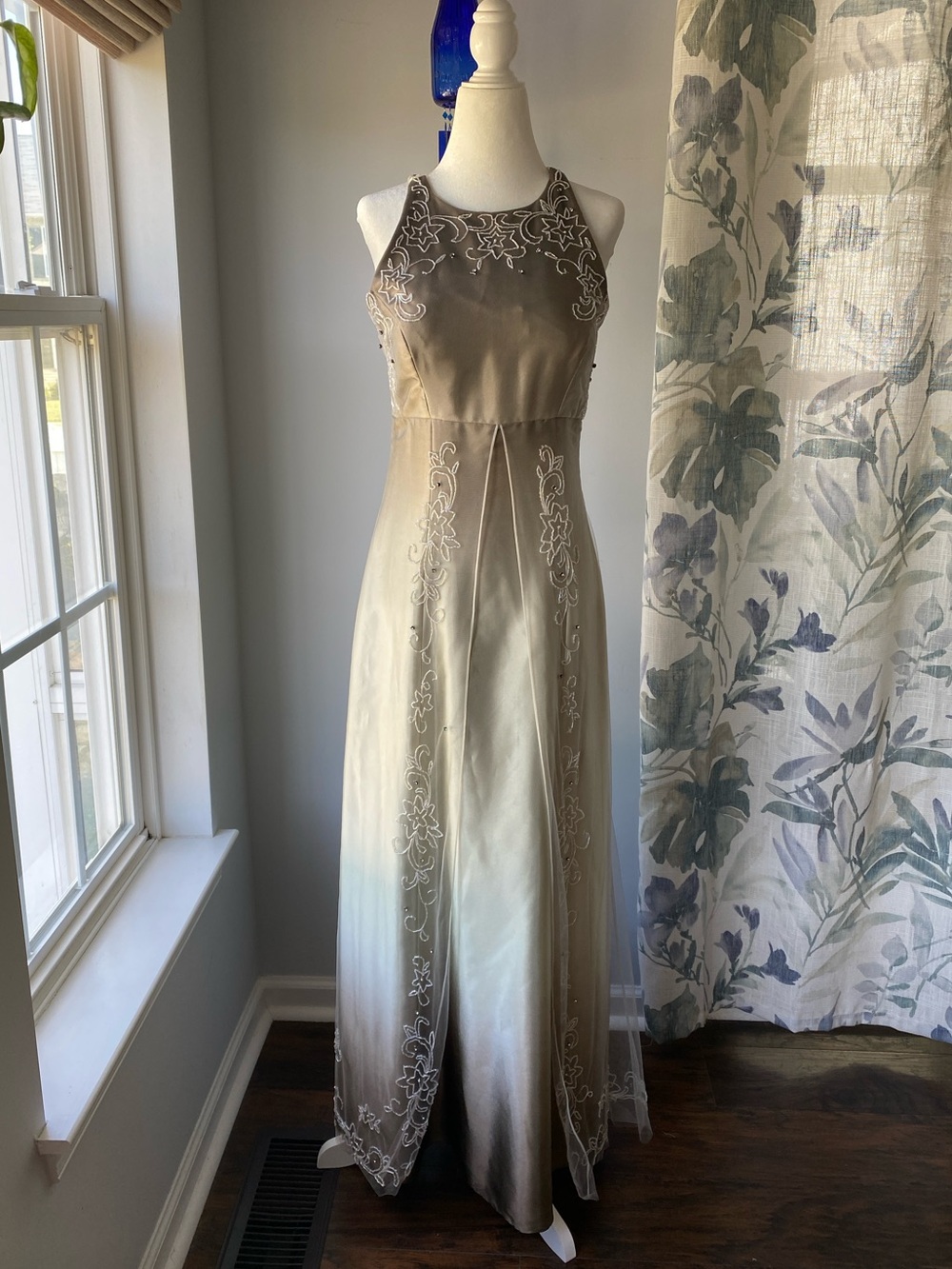 Vintage 90s Cache Ombré Floral Beaded  Whimsigoth Maxi Dress Y2K Prom Gown 8